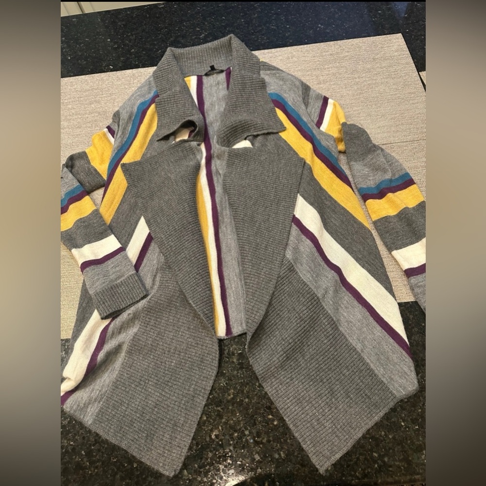 Stambecco Striped Multicolor Gray Open Front Long Cardigan Size Medium
